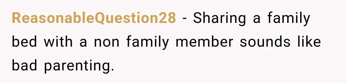 ReasonableQuestion28 − Sharing a family bed with a non family member sounds like bad parenting.