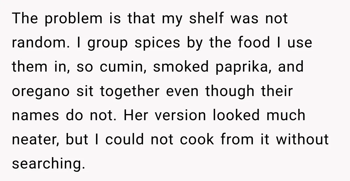 The problem is that my shelf was not random. I group spices by the food I use them in, so cumin, smoked paprika, and oregano sit together even though their...