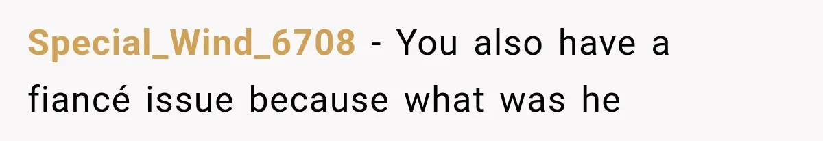 Special_Wind_6708 − You also have a fiancé issue because what was he