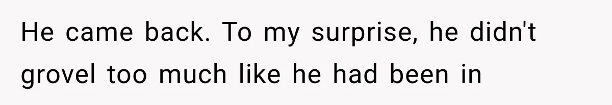 He came back. To my surprise, he didn't grovel too much like he had been in