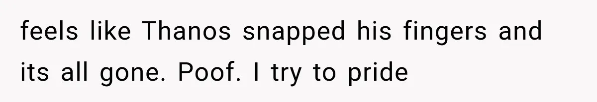 feels like Thanos snapped his fingers and its all gone. Poof. I try to pride