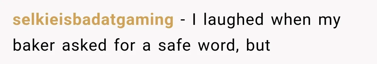 selkieisbadatgaming − I laughed when my baker asked for a safe word, but