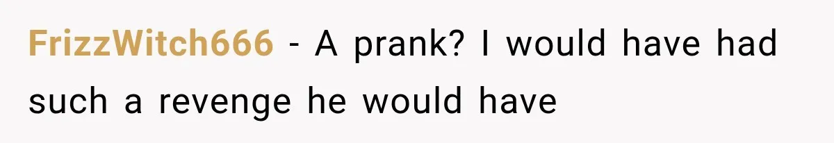 FrizzWitch666 − A prank? I would have had such a revenge he would have