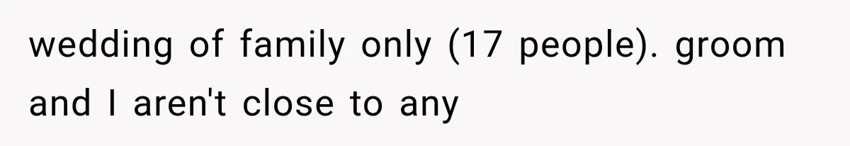 wedding of family only (17 people). groom and I aren't close to any