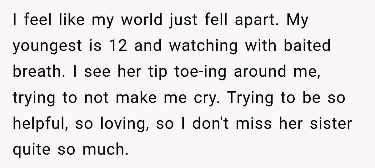 My Daughter Turned 18—Then Disappeared Two Days Later. I Never Imagined Parenthood Could Change Overnight. I feel like my world just fell apart. My youngest is 12 and watching with baited breath. I see her tip toe-ing around me, trying to not make me cry....