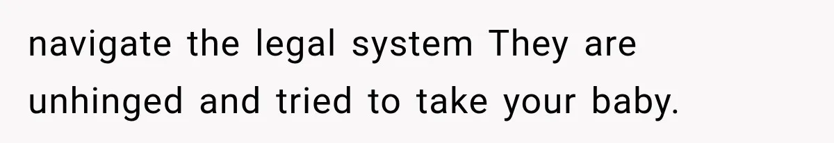 navigate the legal system They are unhinged and tried to take your baby.