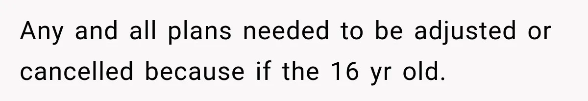 Any and all plans needed to be adjusted or cancelled because if the 16 yr old.