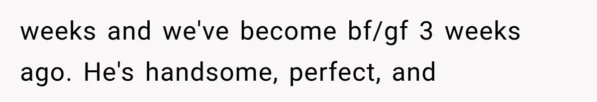 weeks and we've become bf/gf 3 weeks ago. He's handsome, perfect, and