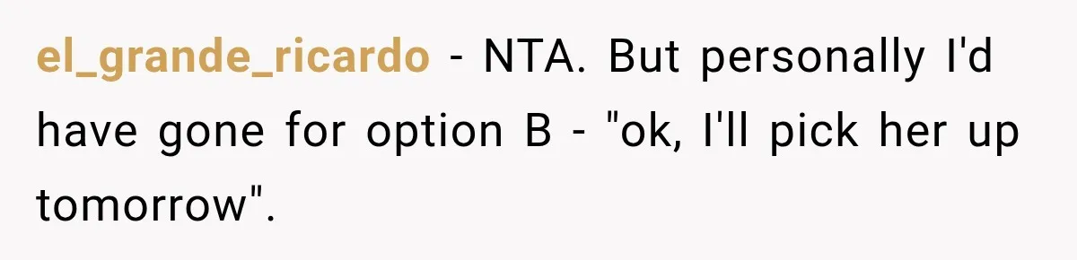 el_grande_ricardo − NTA. But personally I'd have gone for option B - "ok, I'll pick her up tomorrow".