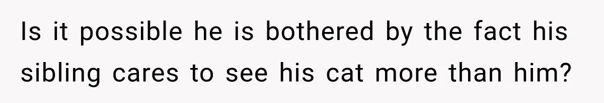 Is it possible he is bothered by the fact his sibling cares to see his cat more than him?