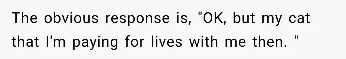 The obvious response is, "OK, but my cat that I'm paying for lives with me then. "