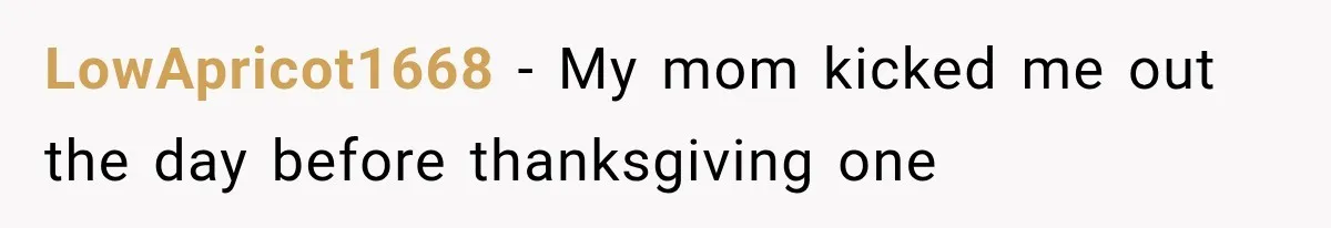 LowApricot1668 − My mom kicked me out the day before thanksgiving one