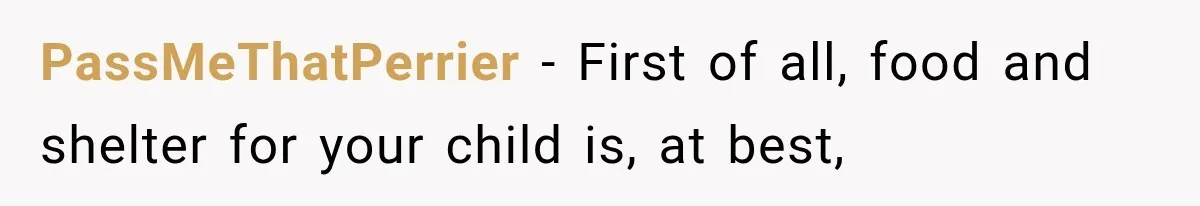 PassMeThatPerrier − First of all, food and shelter for your child is, at best,
