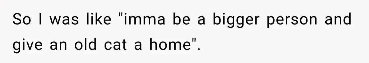 So I was like "imma be a bigger person and give an old cat a home".