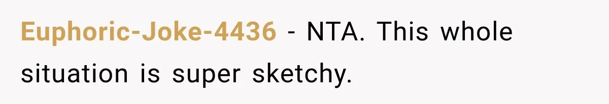 Euphoric-Joke-4436 − NTA. This whole situation is super sketchy.
