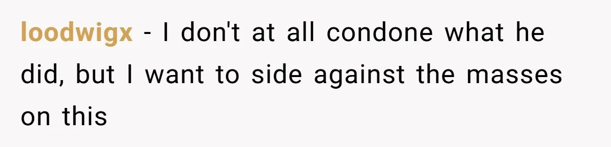 loodwigx − I don't at all condone what he did, but I want to side against the masses on this