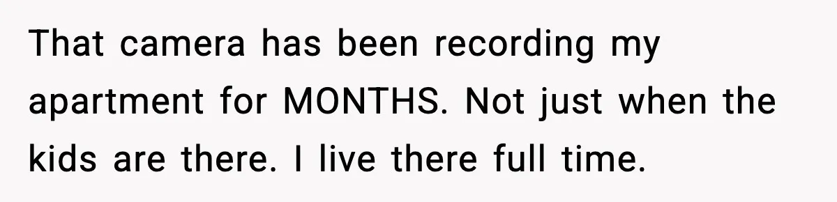 That camera has been recording my apartment for MONTHS. Not just when the kids are there. I live there full time.