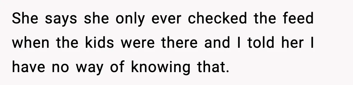 She says she only ever checked the feed when the kids were there and I told her I have no way of knowing that.