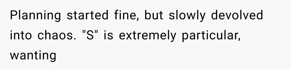 Planning started fine, but slowly devolved into chaos. "S" is extremely particular, wanting
