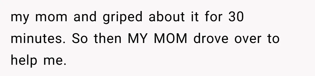 my mom and griped about it for 30 minutes. So then MY MOM drove over to help me.
