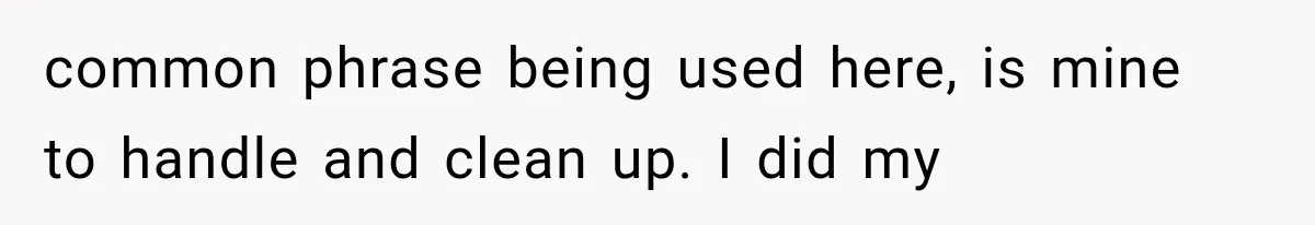 common phrase being used here, is mine to handle and clean up. I did my