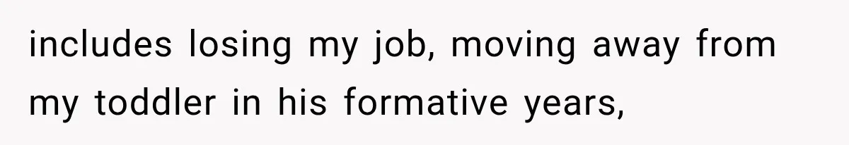 includes losing my job, moving away from my toddler in his formative years,