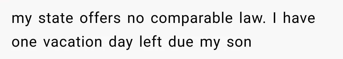 my state offers no comparable law. I have one vacation day left due my son