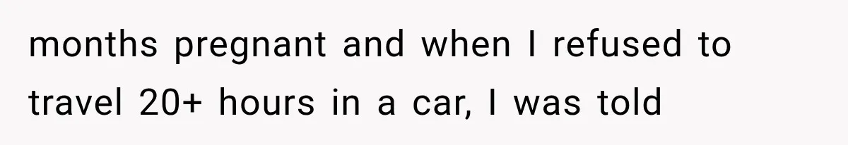 months pregnant and when I refused to travel 20+ hours in a car, I was told
