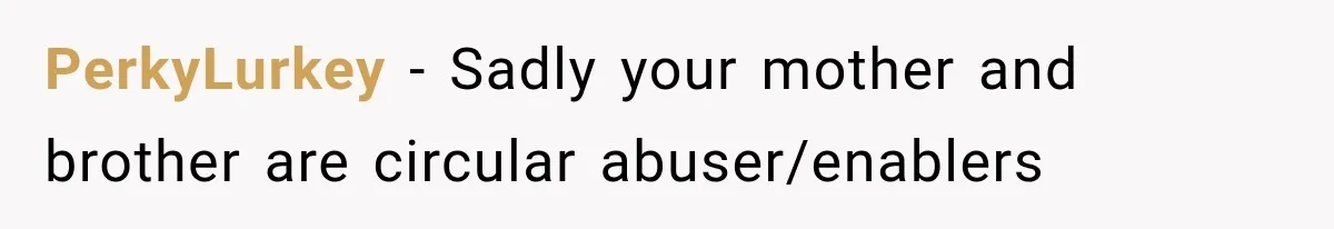 PerkyLurkey − Sadly your mother and brother are circular abuser/enablers