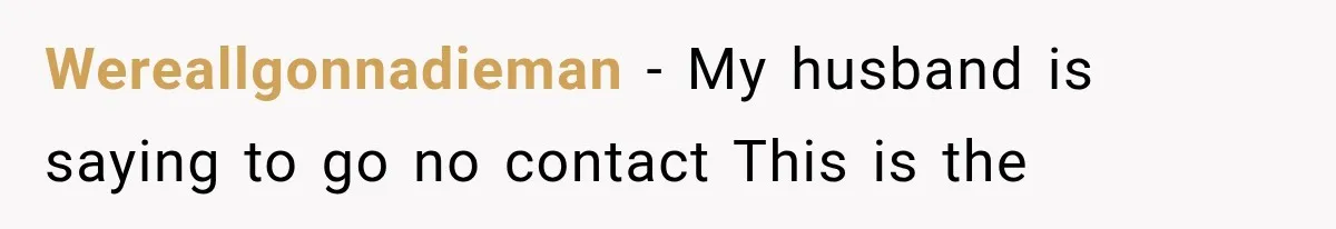 Wereallgonnadieman − My husband is saying to go no contact This is the