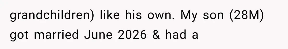 MIL Holds a Months-Long Grudge and Takes It Out on the Bride’s Family at the Wedding grandchildren) like his own. My son (28M) got married June 2026 & had a