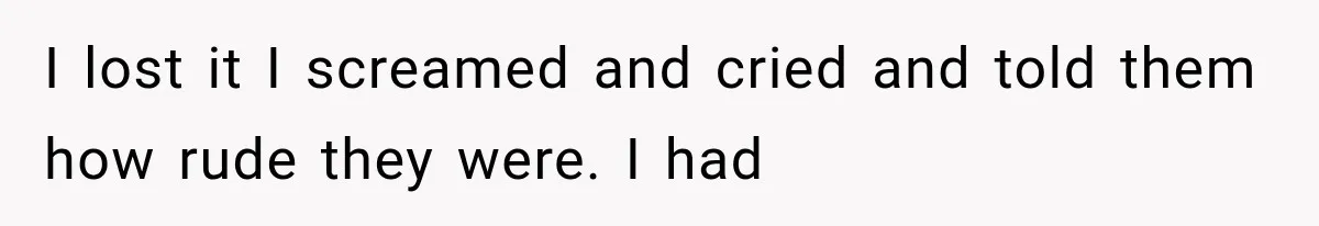 I lost it I screamed and cried and told them how rude they were. I had