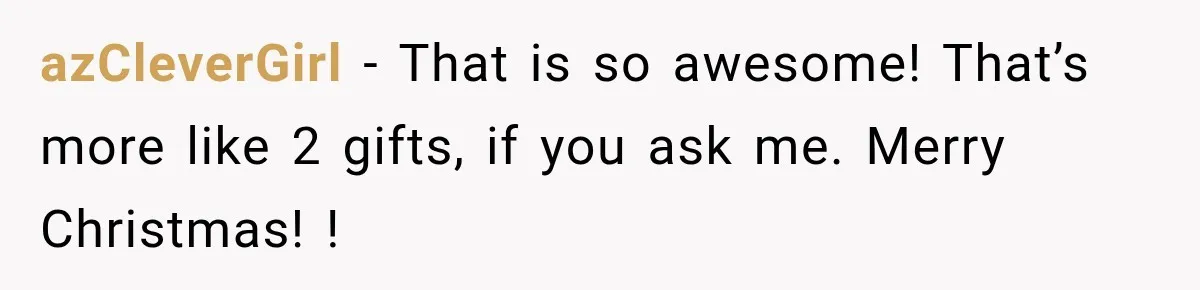 azCleverGirl − That is so awesome! That’s more like 2 gifts, if you ask me. Merry Christmas! !