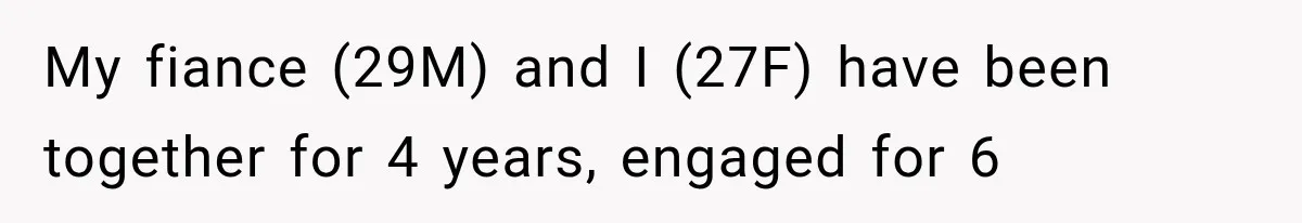 My fiance (29M) and I (27F) have been together for 4 years, engaged for 6