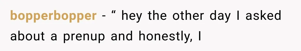 bopperbopper − “ hey the other day I asked about a prenup and honestly, I