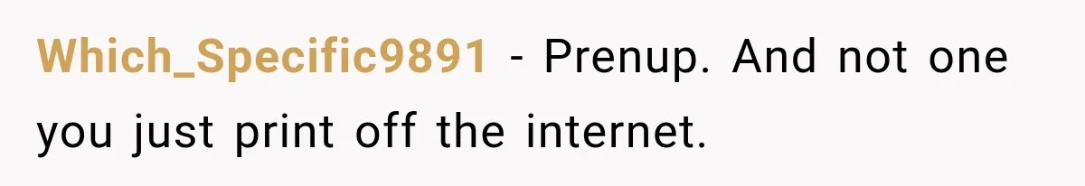 Which_Specific9891 − Prenup. And not one you just print off the internet.