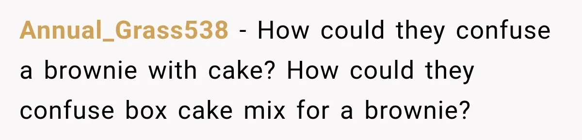 Annual_Grass538 − How could they confuse a brownie with cake? How could they confuse box cake mix for a brownie?
