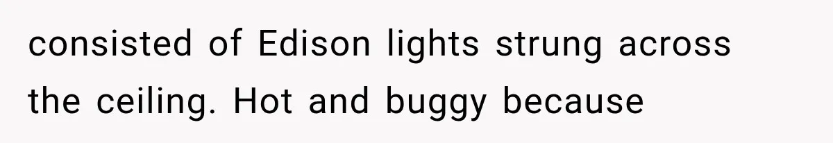 consisted of Edison lights strung across the ceiling. Hot and buggy because