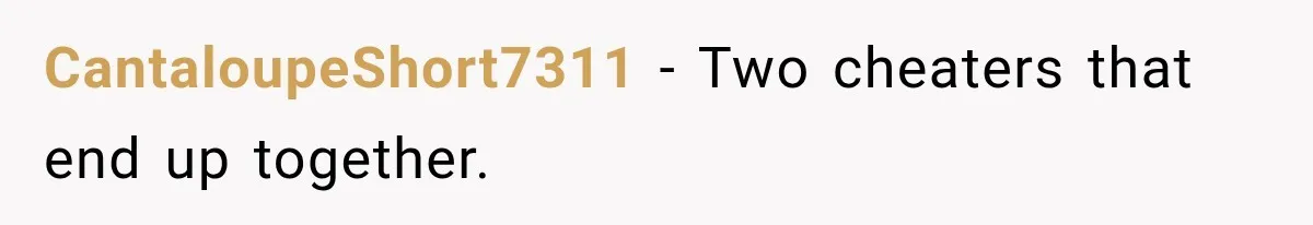 CantaloupeShort7311 − Two cheaters that end up together.
