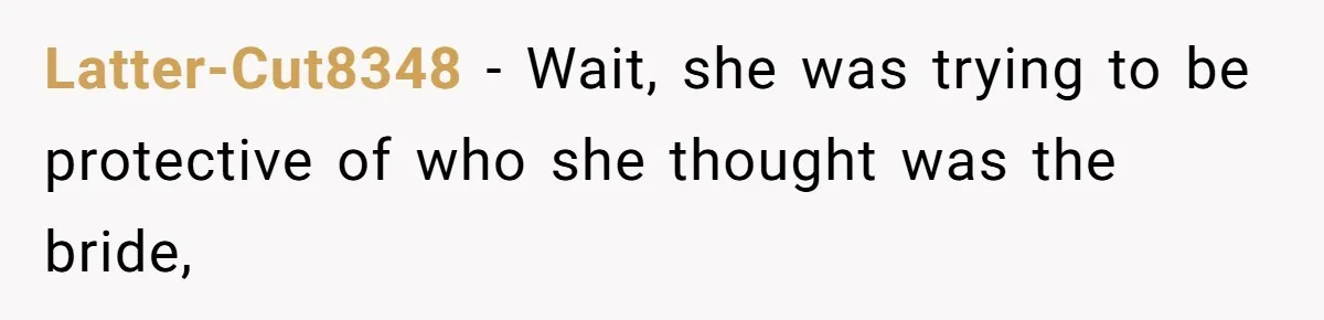 Latter-Cut8348 − Wait, she was trying to be protective of who she thought was the bride,
