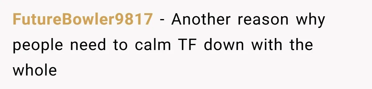 FutureBowler9817 − Another reason why people need to calm TF down with the whole