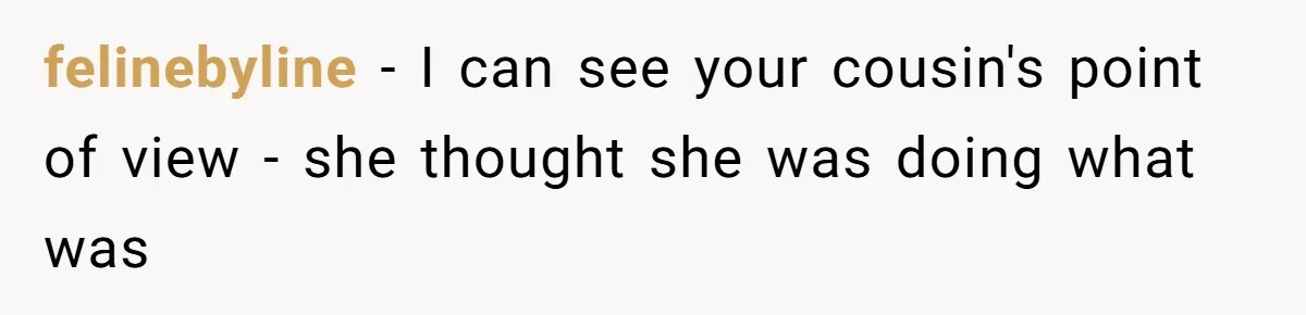 Woman’s Cousin Blames Her for an Unhappy Arranged Marriage After Discovering She Secretly Chose Love felinebyline − I can see your cousin's point of view - she thought she was doing what was