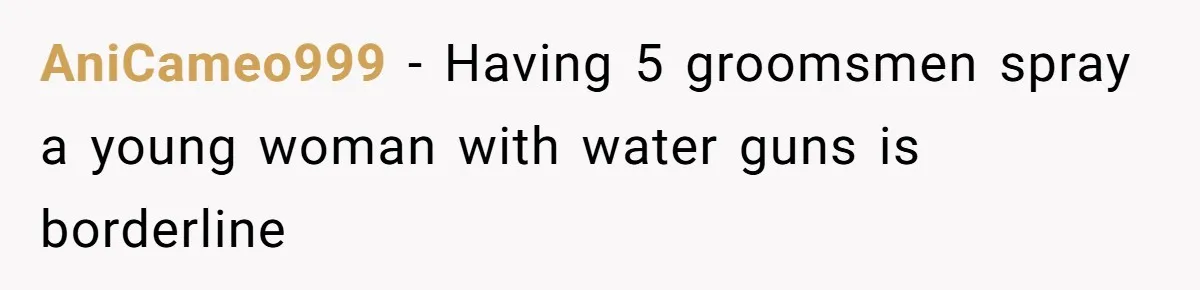 AniCameo999 − Having 5 groomsmen spray a young woman with water guns is borderline