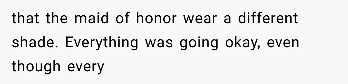 that the maid of honor wear a different shade. Everything was going okay, even though every