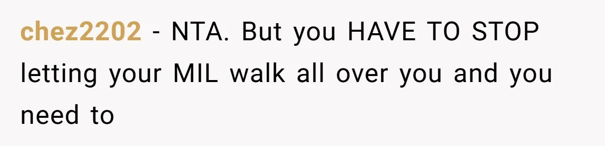 chez2202 − NTA. But you HAVE TO STOP letting your MIL walk all over you and you need to