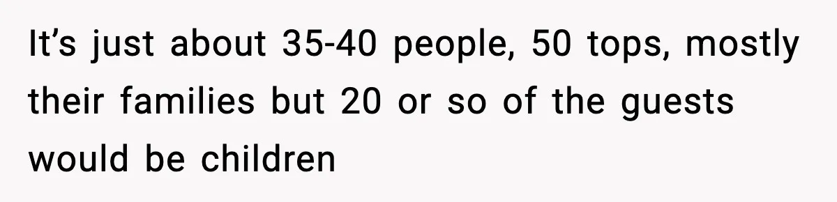 It’s just about 35-40 people, 50 tops, mostly their families but 20 or so of the guests would be children