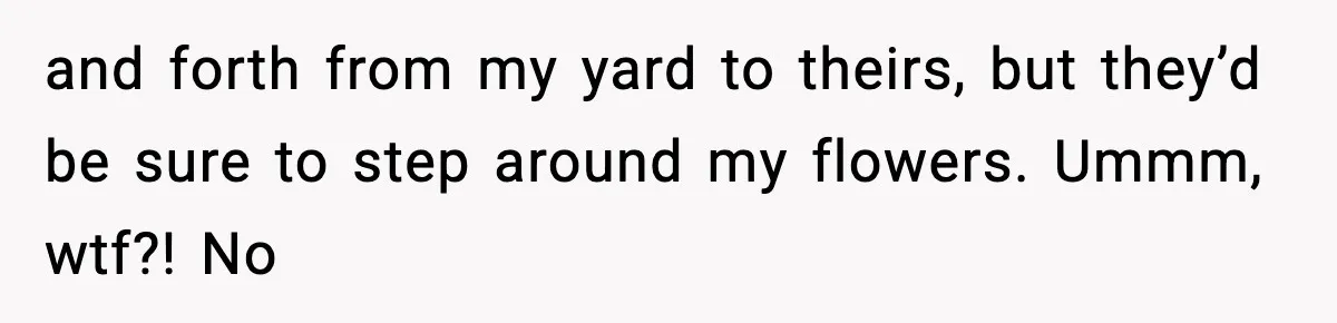 and forth from my yard to theirs, but they’d be sure to step around my flowers. Ummm, wtf?! No