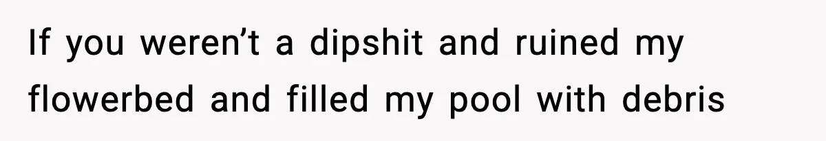 If you weren’t a dipshit and ruined my flowerbed and filled my pool with debris