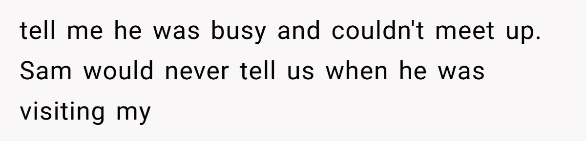 Twin Brother Refuses to Meet Her Husband for 15 Years, Then Demands His Money tell me he was busy and couldn't meet up. Sam would never tell us when he was visiting my