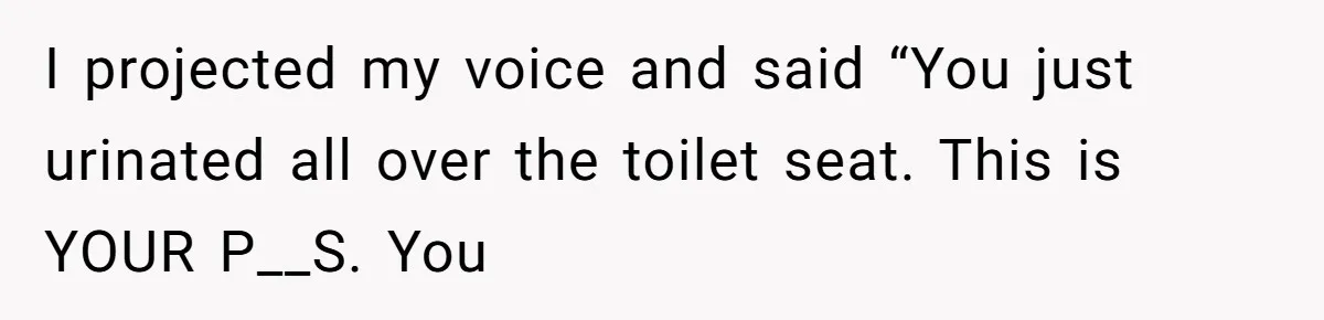 I projected my voice and said “You just urinated all over the toilet seat. This is YOUR P__S. You